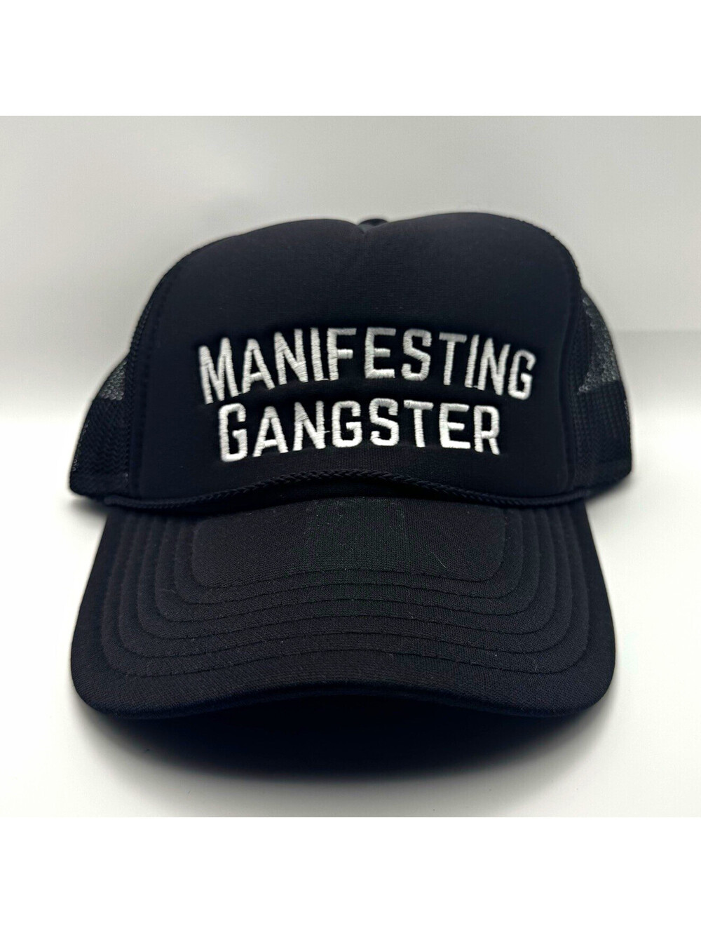 OTTO Black Mesh Back Trucker Hat Manifesting Gangster Adjustable Snapback OS